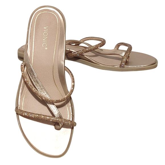 Vionic Shoes - Vionic Prism Sandals Gold Metallic Rhinestone Women's 8M Comfort Slide Orthotic